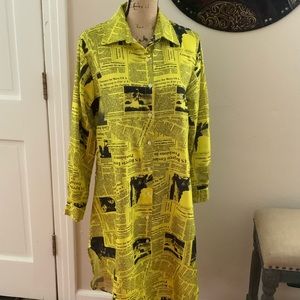 Yellow and black editorial print button up top/dress